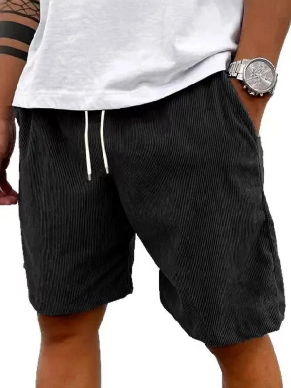 Men’s Casual Corduroy Shorts with Drawstring Waist in Black by Urban Tendency