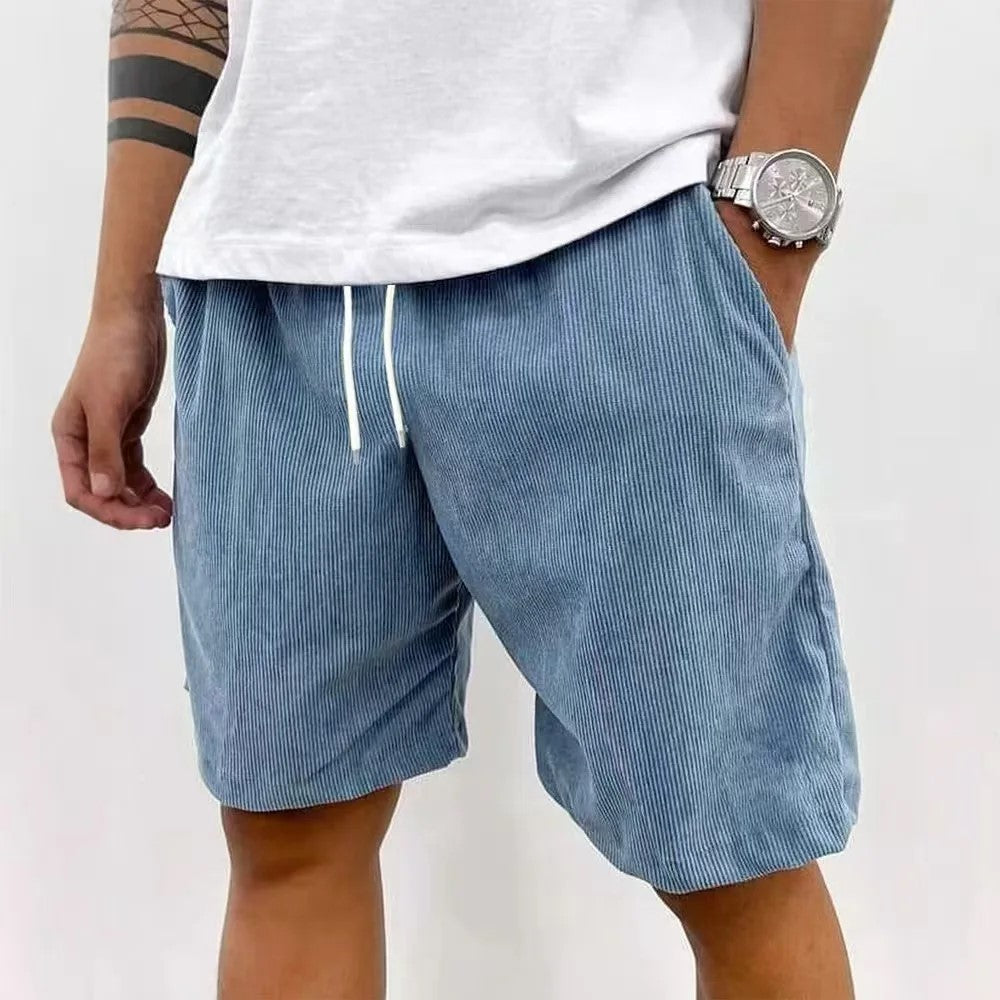 Men’s Casual Corduroy Shorts with Drawstring Waist in Blue by Urban Tendency