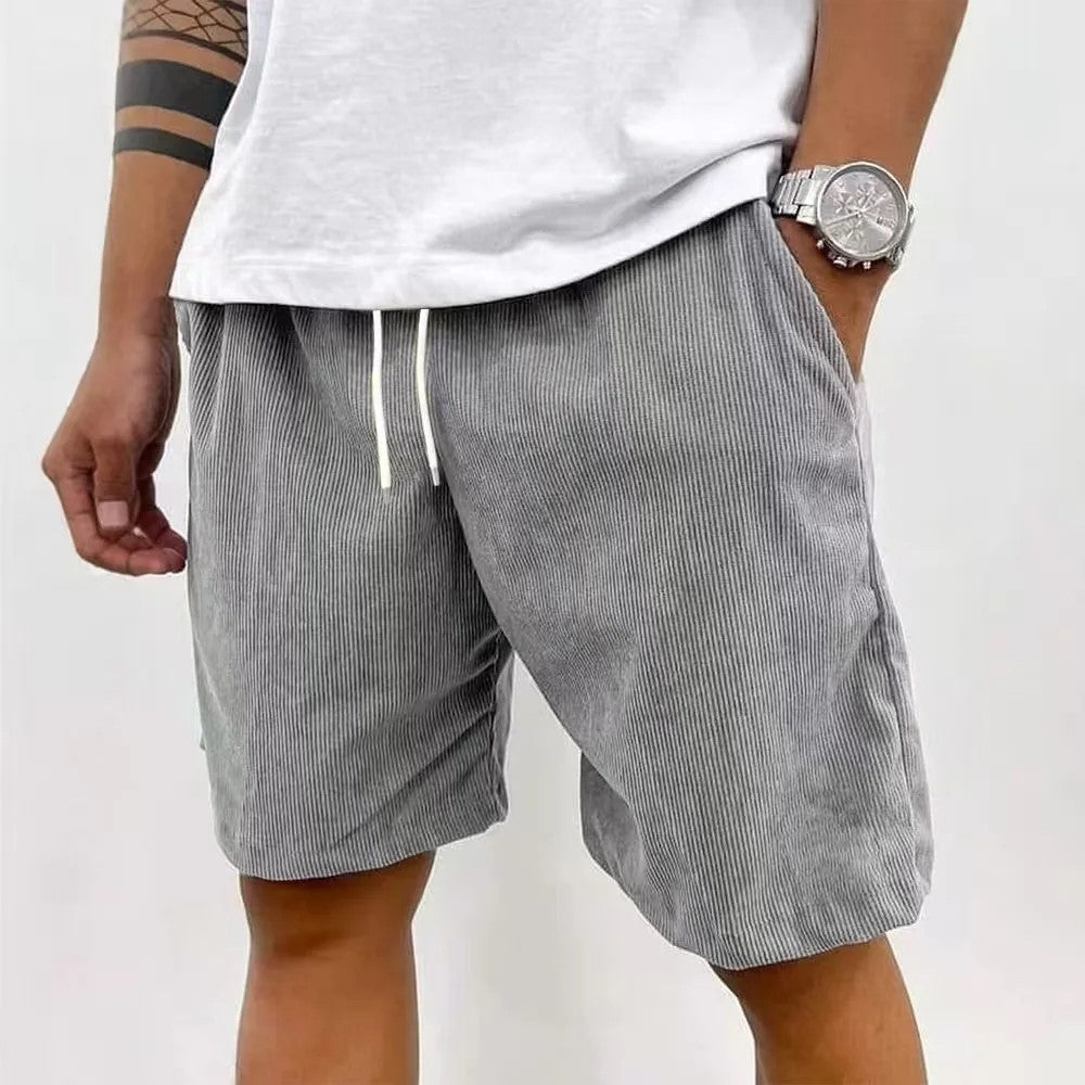 Men’s Casual Corduroy Shorts with Drawstring Waist in Gray by Urban Tendency