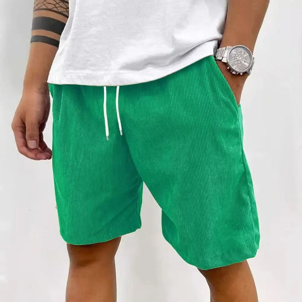 Men’s Casual Corduroy Shorts with Drawstring Waist in Green by Urban Tendency