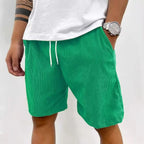 Men’s Casual Corduroy Shorts with Drawstring Waist in Green by Urban Tendency