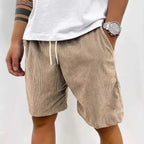 Men’s Casual Corduroy Shorts with Drawstring Waist in Khaki by Urban Tendency