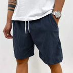 Men’s Casual Corduroy Shorts with Drawstring Waist in Navy Blue by Urban Tendency
