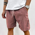 Men’s Casual Corduroy Shorts with Drawstring Waist in Pink by Urban Tendency