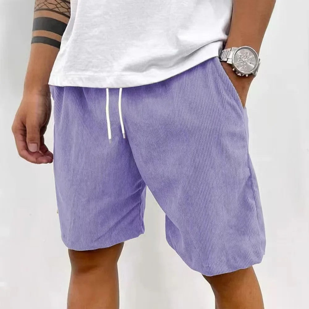 Men’s Casual Corduroy Shorts with Drawstring Waist in Purple by Urban Tendency