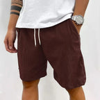 Men’s Casual Corduroy Shorts with Drawstring Waist in Wine by Urban Tendency