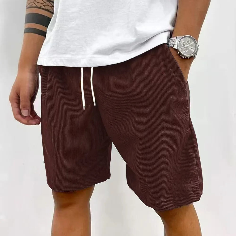 Men’s Casual Corduroy Shorts with Drawstring Waist in Wine by Urban Tendency
