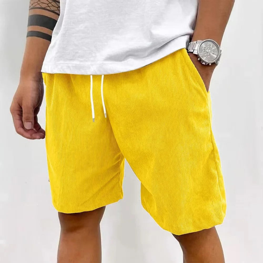 Men’s Casual Corduroy Shorts with Drawstring Waist in Yellow by Urban Tendency