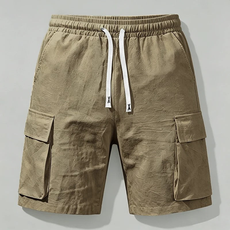 Men's Casual Linen Blend Cargo Shorts – Adjustable Drawstring Waist in Khaki by Urban Tendency