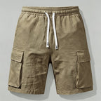 Men's Casual Linen Blend Cargo Shorts – Adjustable Drawstring Waist in Khaki by Urban Tendency