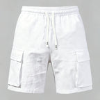 Men's Casual Linen Blend Cargo Shorts – Adjustable Drawstring Waist in White by Urban Tendency