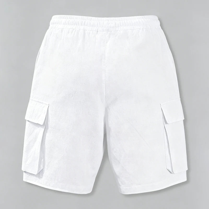 Men's Casual Linen Blend Cargo Shorts – Adjustable Drawstring Waist in White by Urban Tendency