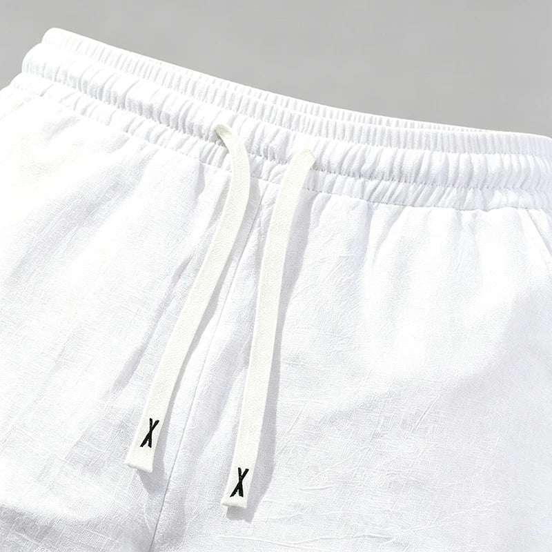 Men's Casual Linen Blend Cargo Shorts – Adjustable Drawstring Waist in White by Urban Tendency