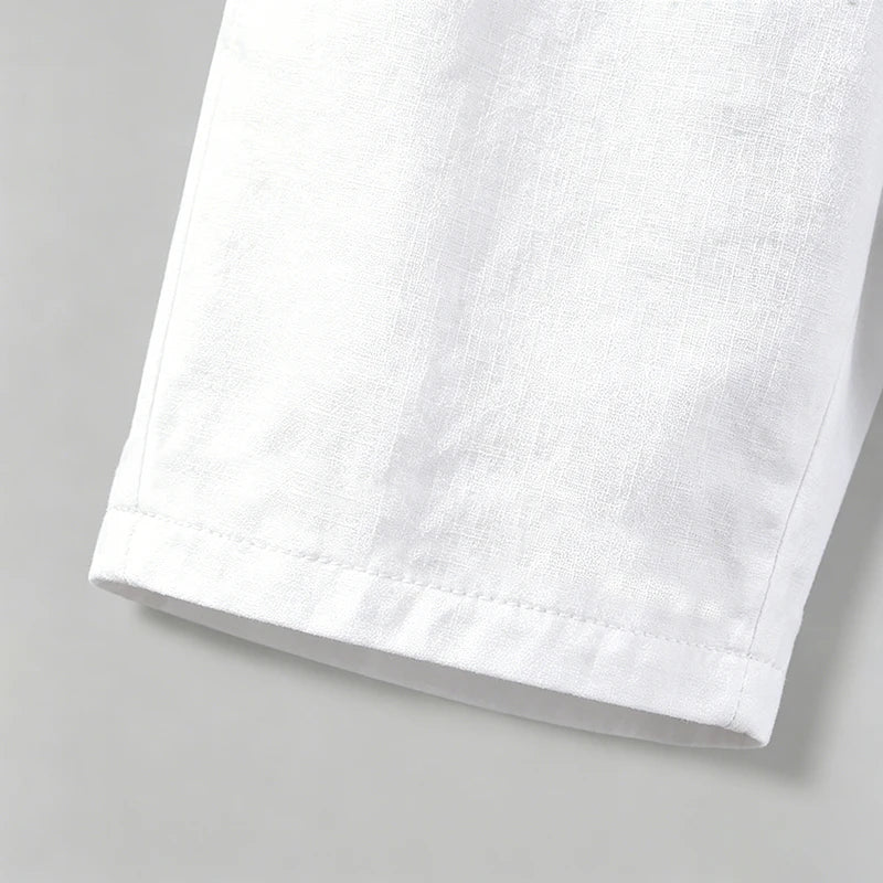 Men's Casual Linen Blend Cargo Shorts – Adjustable Drawstring Waist in White by Urban Tendency