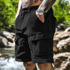 Men’s Corduroy Cargo Shorts – Relaxed Fit Casual Retro Multi Pocket in Black by Urban Tendency