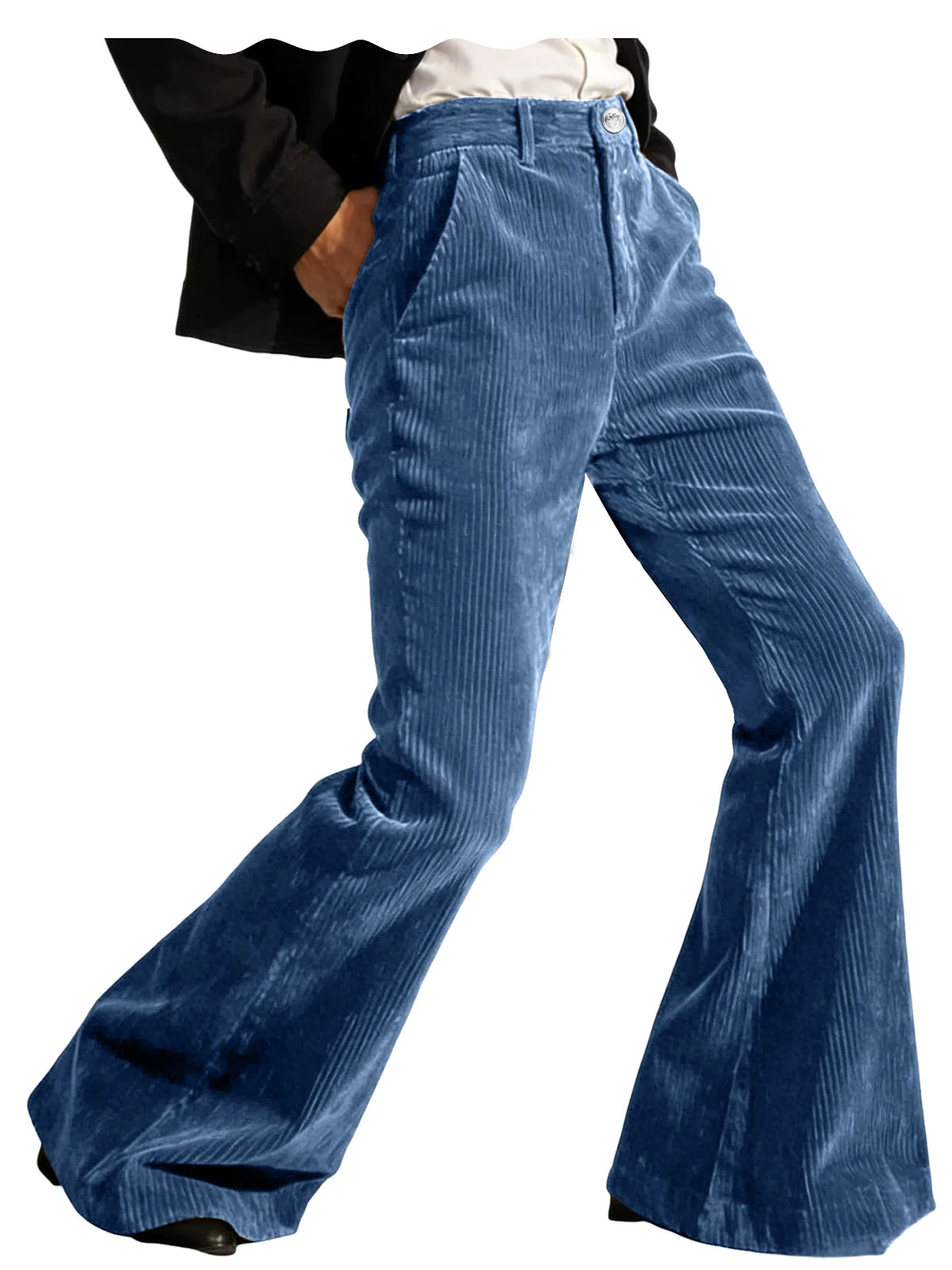 Men's Corduroy Flare Pants – Retro 70s Slant Pocket Style in Blue by Urban Tendency