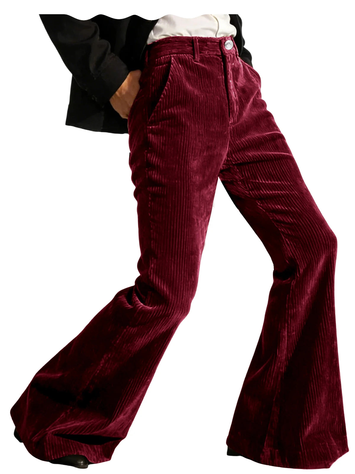 Men's Corduroy Flare Pants – Retro 70s Slant Pocket Style in Burgundy by Urban Tendency