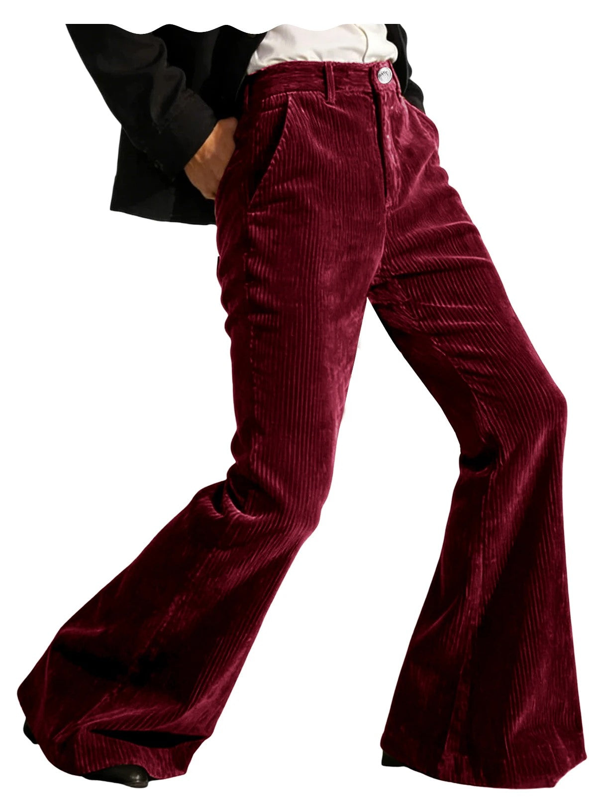 Men's Corduroy Flare Pants – Retro 70s Slant Pocket Style in Burgundy by Urban Tendency