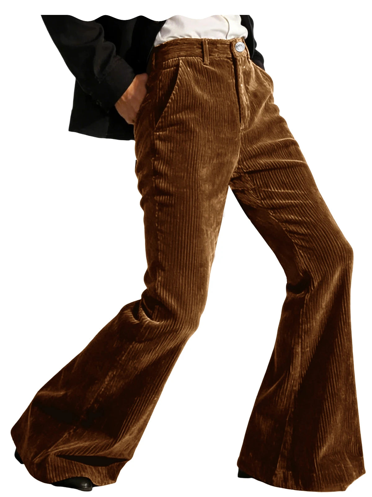 Men's Corduroy Flare Pants – Retro 70s Slant Pocket Style in Chocolate Brown by Urban Tendency
