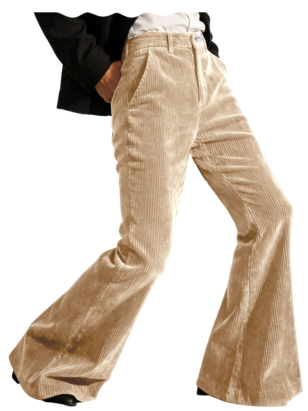 Men's Corduroy Flare Pants – Retro 70s Slant Pocket Style in Cream Beige by Urban Tendency