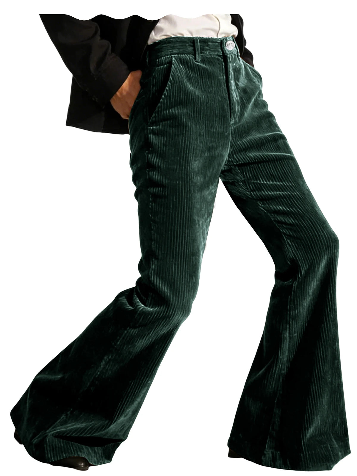 Men's Corduroy Flare Pants – Retro 70s Slant Pocket Style in Malachite Green by Urban Tendency