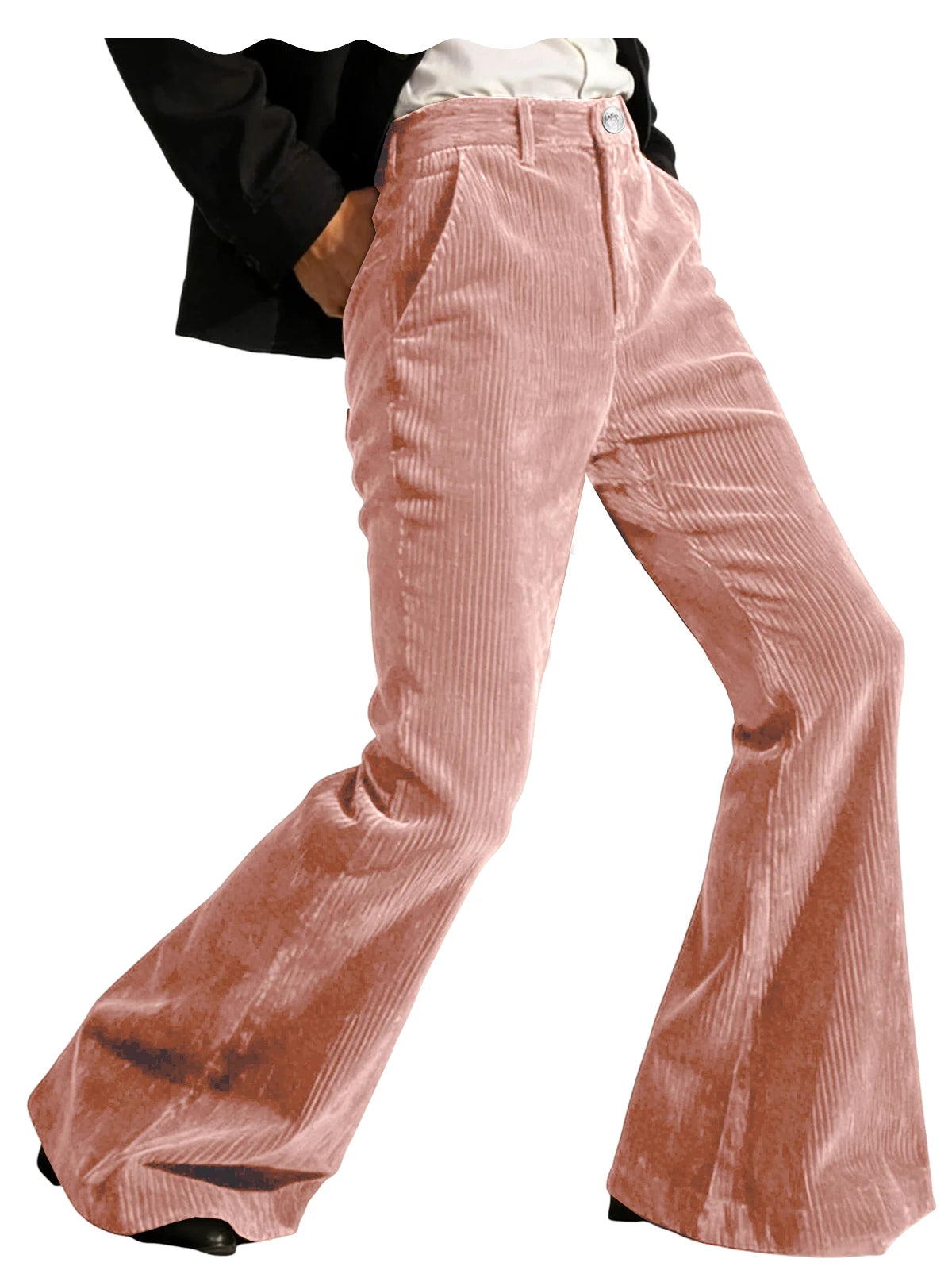 Men's Corduroy Flare Pants – Retro 70s Slant Pocket Style in Pink by Urban Tendency