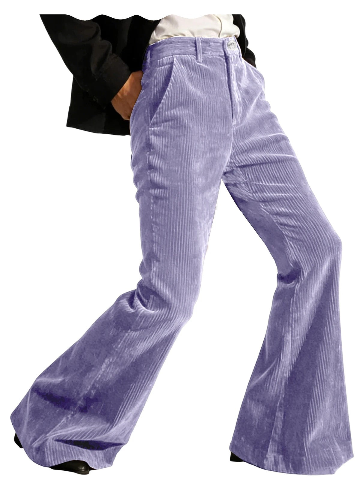 Men's Corduroy Flare Pants – Retro 70s Slant Pocket Style in Purple by Urban Tendency