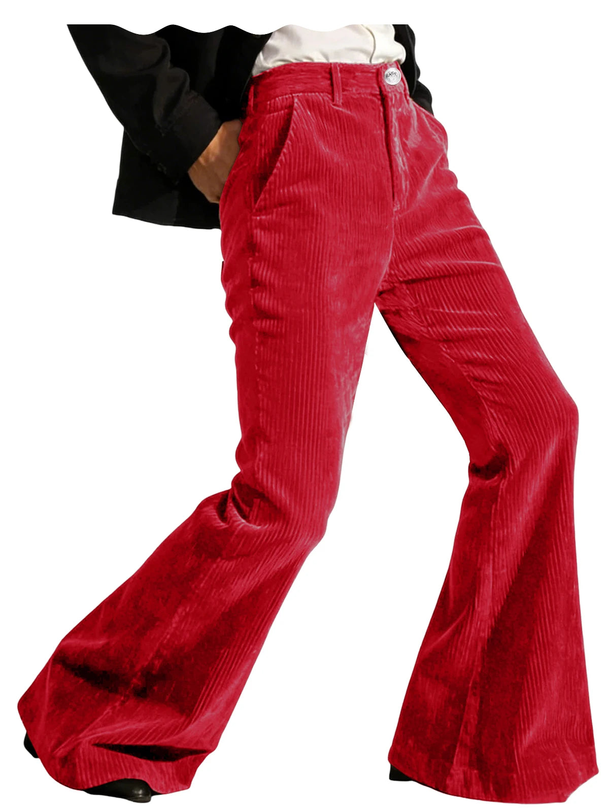 Men's Corduroy Flare Pants – Retro 70s Slant Pocket Style in Red by Urban Tendency