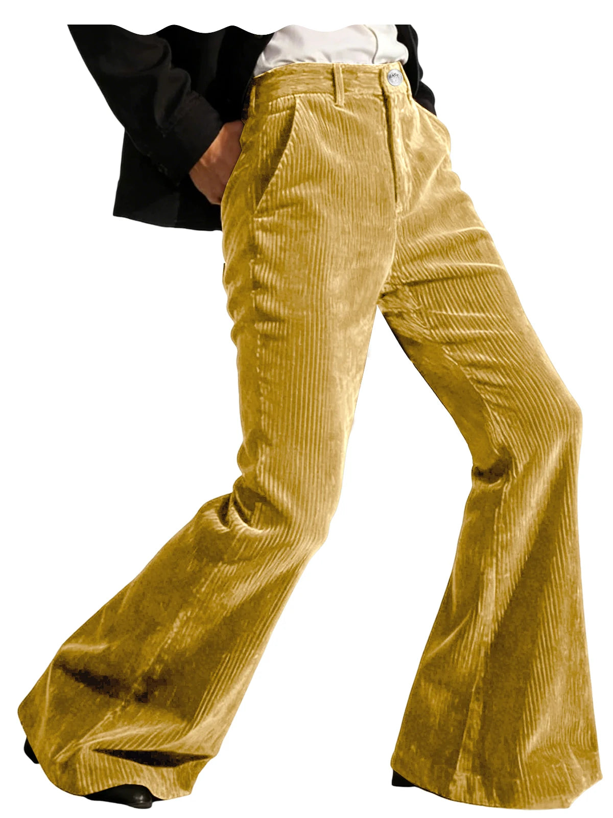 Men's Corduroy Flare Pants – Retro 70s Slant Pocket Style in Yellow Mustard by Urban Tendency