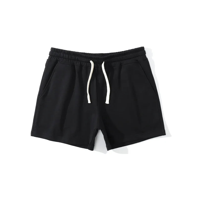 Men’s Cotton Blend Sports Shorts for Fitness with Drawstring Waist in Black by Urban Tendency