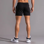 Men’s Cotton Blend Sports Shorts for Fitness with Drawstring Waist in Black by Urban Tendency