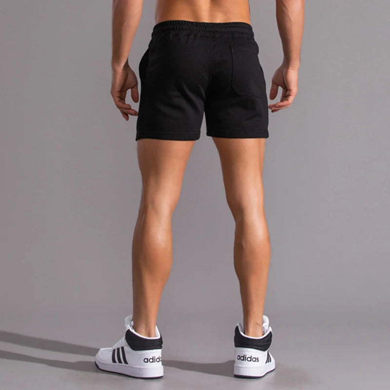 Men’s Cotton Blend Sports Shorts for Fitness with Drawstring Waist in Black by Urban Tendency