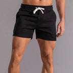 Men’s Cotton Blend Sports Shorts for Fitness with Drawstring Waist in Black by Urban Tendency