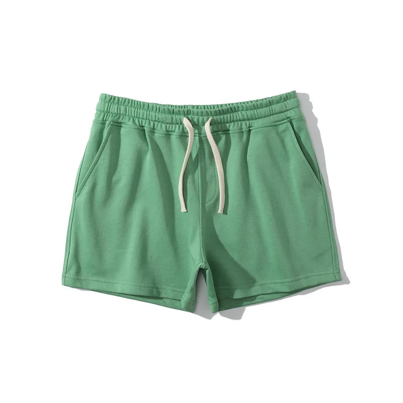 Men’s Cotton Blend Sports Shorts for Fitness with Drawstring Waist in Green by Urban Tendency 