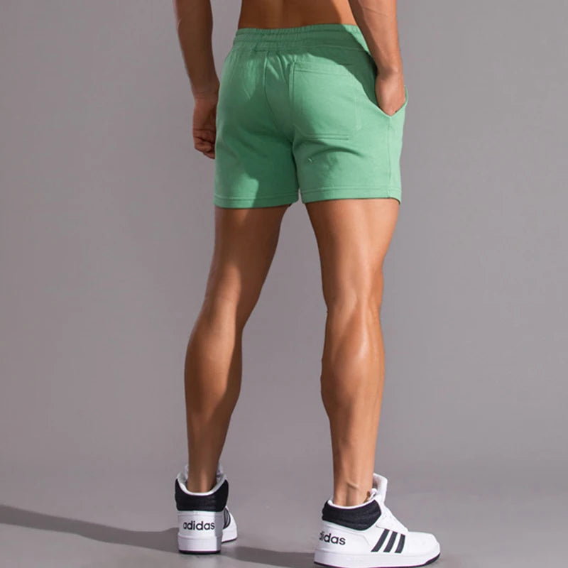 Men’s Cotton Blend Sports Shorts for Fitness with Drawstring Waist in Green by Urban Tendency 