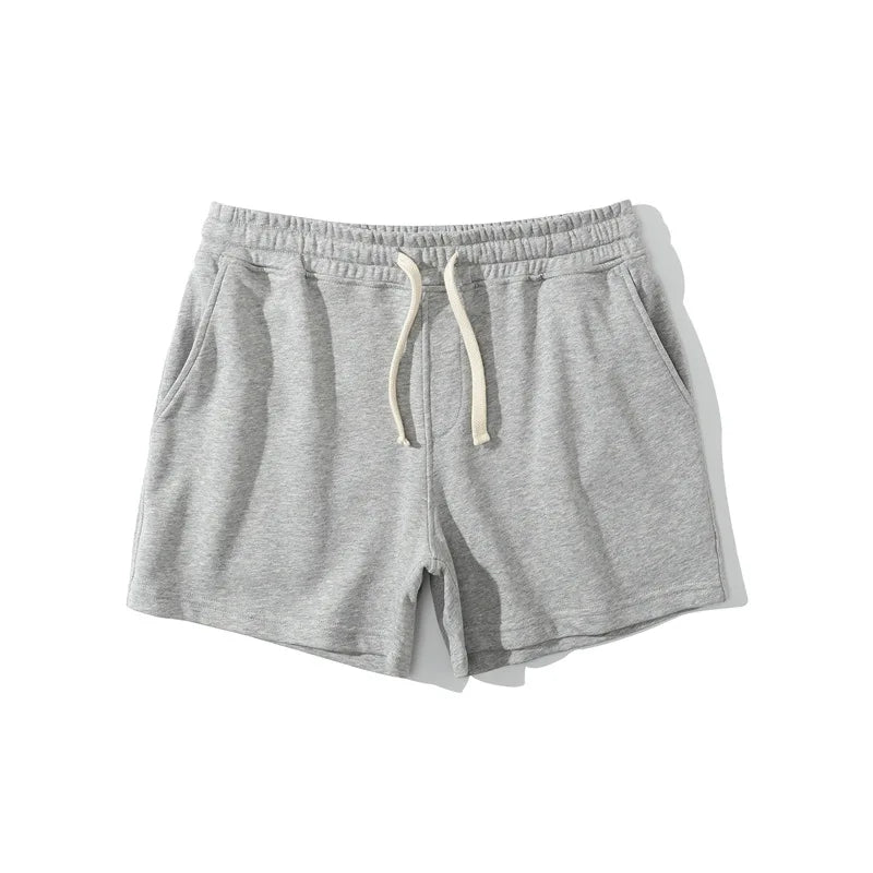 Men’s Cotton Blend Sports Shorts for Fitness with Drawstring Waist in Light Gray by Urban Tendency 