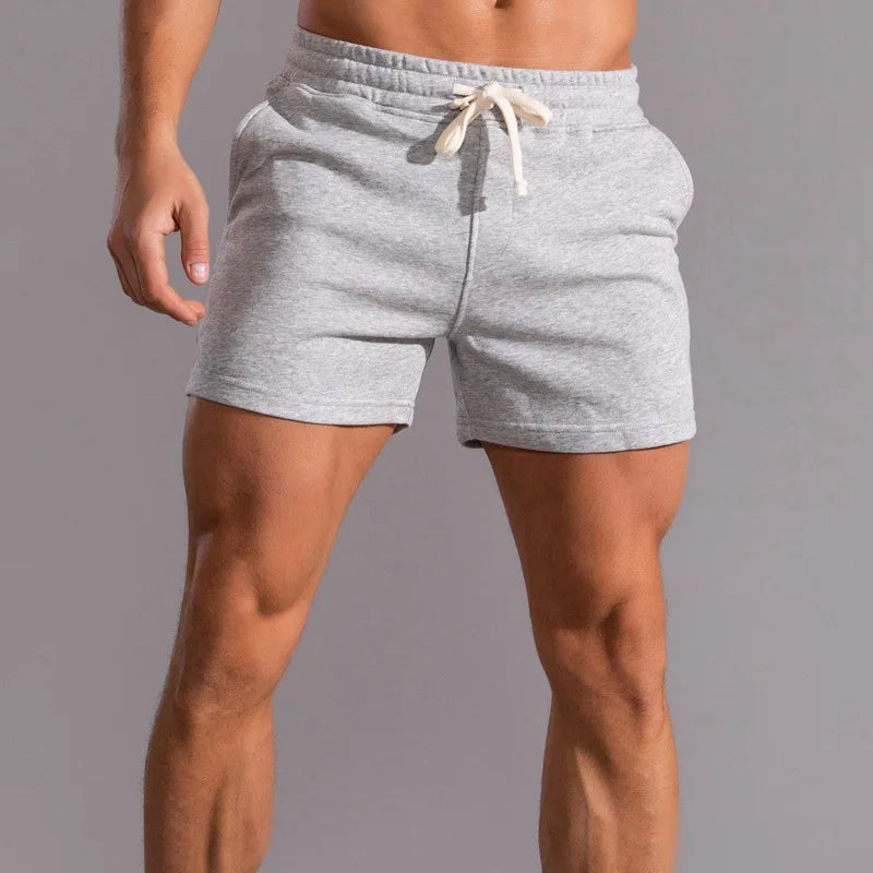 Men’s Cotton Blend Sports Shorts for Fitness with Drawstring Waist in Light Gray by Urban Tendency 