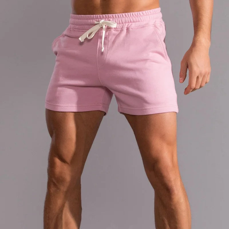 Men’s Cotton Blend Sports Shorts for Fitness with Drawstring Waist in Pink by Urban Tendency 