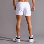 Men’s Cotton Blend Sports Shorts for Fitness with Drawstring Waist in White Gray by Urban Tendency