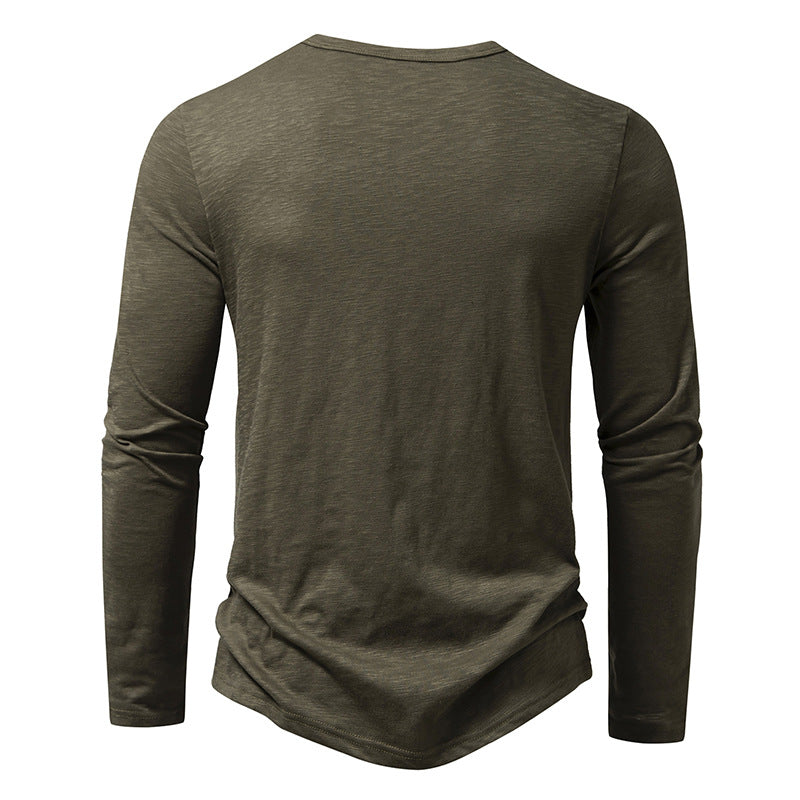 Men's Cotton Button Henley Neck – Long Sleeve Casual Shirt in Army Green by Urban Tendency