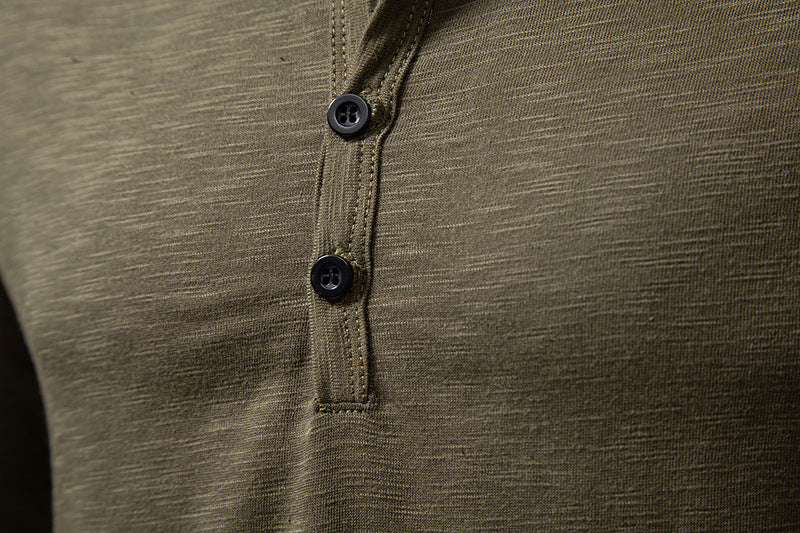 Men's Cotton Button Henley Neck – Long Sleeve Casual Shirt in Army Green by Urban Tendency
