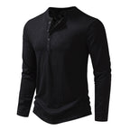 Men's Cotton Button Henley Neck – Long Sleeve Casual Shirt in Black by Urban Tendency