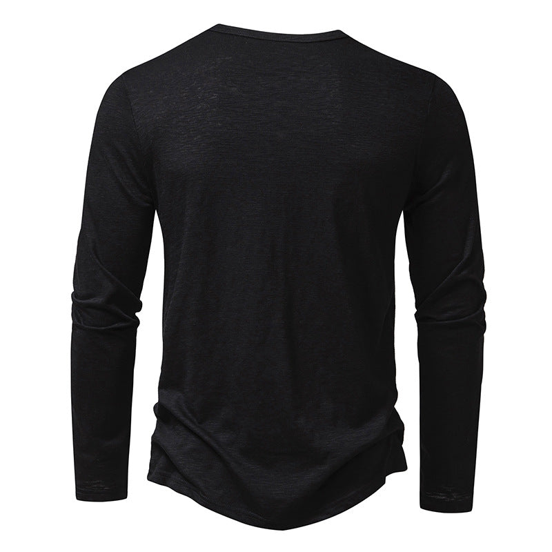Men's Cotton Button Henley Neck – Long Sleeve Casual Shirt in Black by Urban Tendency