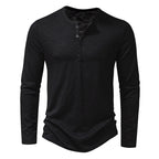 Men's Cotton Button Henley Neck – Long Sleeve Casual Shirt in Black by Urban Tendency