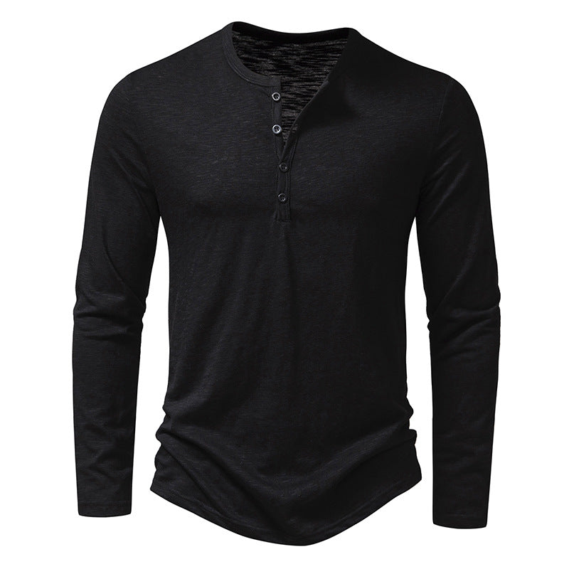 Men's Cotton Button Henley Neck – Long Sleeve Casual Shirt in Black by Urban Tendency