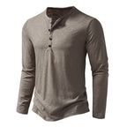 Men's Cotton Button Henley Neck – Long Sleeve Casual Shirt in Khaki by Urban Tendency