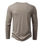 Men's Cotton Button Henley Neck – Long Sleeve Casual Shirt in Khaki by Urban Tendency