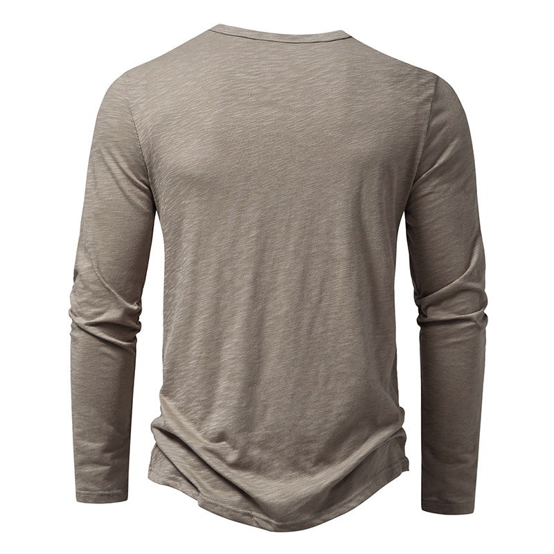 Men's Cotton Button Henley Neck – Long Sleeve Casual Shirt in Khaki by Urban Tendency