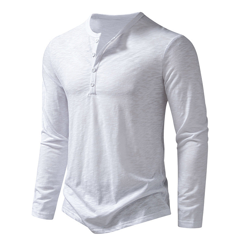Men's Cotton Button Henley Neck – Long Sleeve Casual Shirt in White by Urban Tendency
