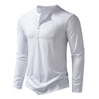 Men's Cotton Button Henley Neck – Long Sleeve Casual Shirt in White by Urban Tendency